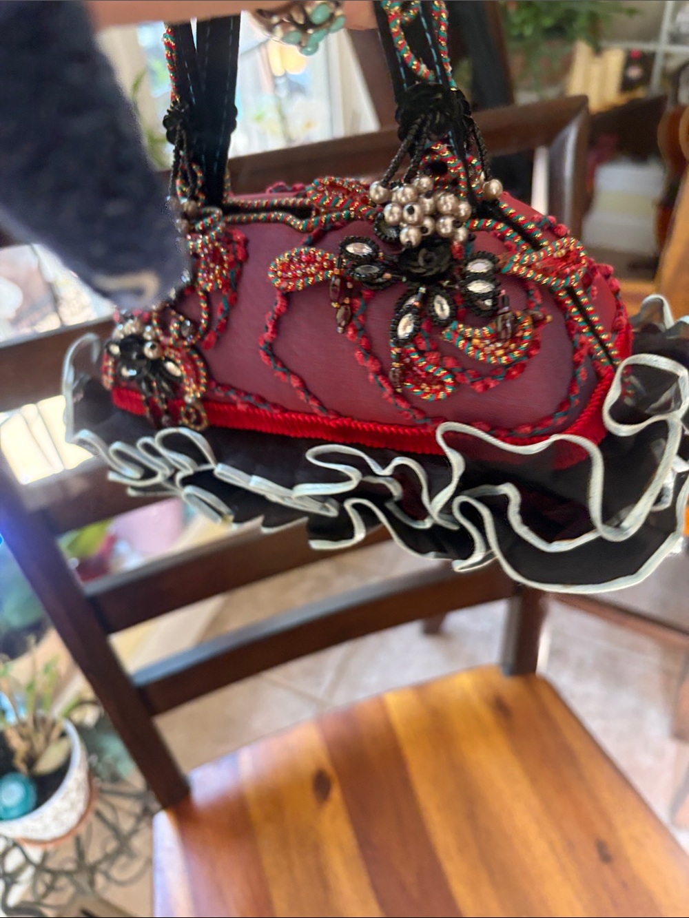 Mary Frances Embellished Red & Black Women's Handbag - Picture 5 of 14